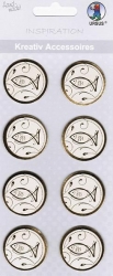 3D Sticker Button mit christliche Fische gold, 8 Stück