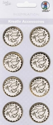 3D Sticker Button mit christlicher Taube gold, 8 Stück