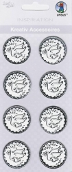 3D Sticker Button mit christlicher Taube silber, 8 Stück