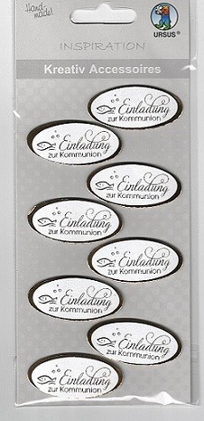 3D Sticker Einladung zur Kommunion perlmutt gold, 8 Stück