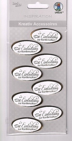 3D Sticker Einladung zur Konfirmation perlmutt gold, 8 Stück