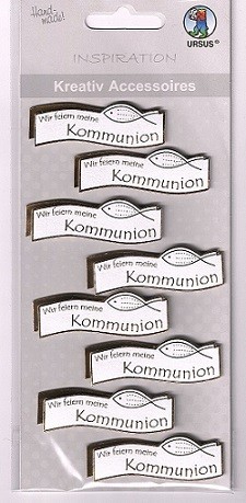 3D Sticker Wir feiern meine Kommunion perlmutt gold, 8 Stück