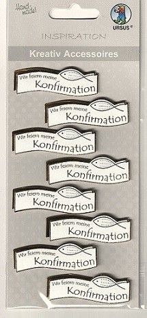 3D Sticker Wir feiern meine Konfirmation perlmutt gold, 8 Stück