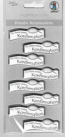 3D Sticker Wir feiern meine Konfirmation perlmutt silber, 8 Stück