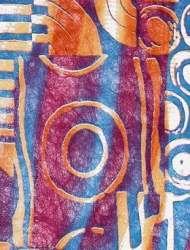 Design Vlies, Ornament, blau-orange, 250 mm, 1m