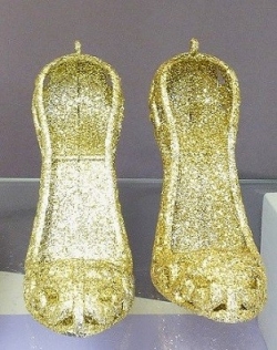 Dekoschuhe klein glitter gold, 2 Stück