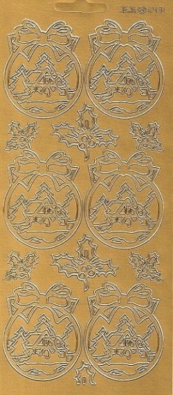 Konturensticker gold, Weihnachtskugeln mit Haus