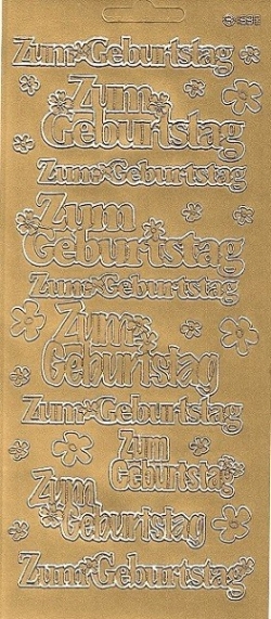Konturensticker gold, Zum Geburtstag in Blockschrift 