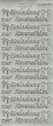 Konturensticker silber, Einladung zur Kommunion, groß