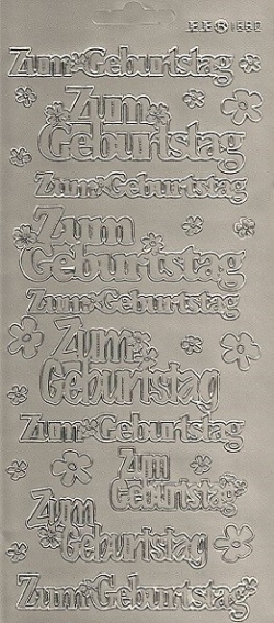 Konturensticker silber, Zum Geburtstag in Blockschrift 