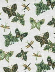 Deko Stoff Organza, Schmetterlinge, grün gold, 290 mm, 1 m