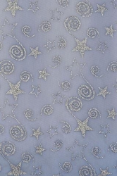 Deko Stoff Organza, Stars, eisblau silber, 290 mm, 1 m