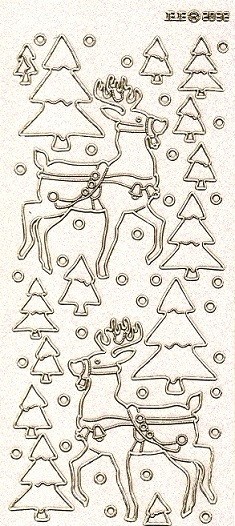 Konturensticker transparent glitter gold, Rentiere und Tannenbäume