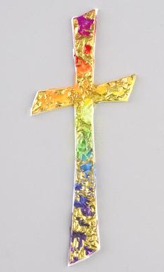 Wachsornament  Filigranes Kreuz, regenbogen gold