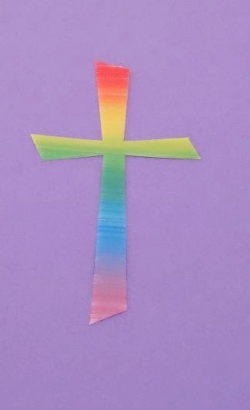 Wachsornament Kreuz regenbogen orange, 10 x 5,5 cm, 1 Stück
